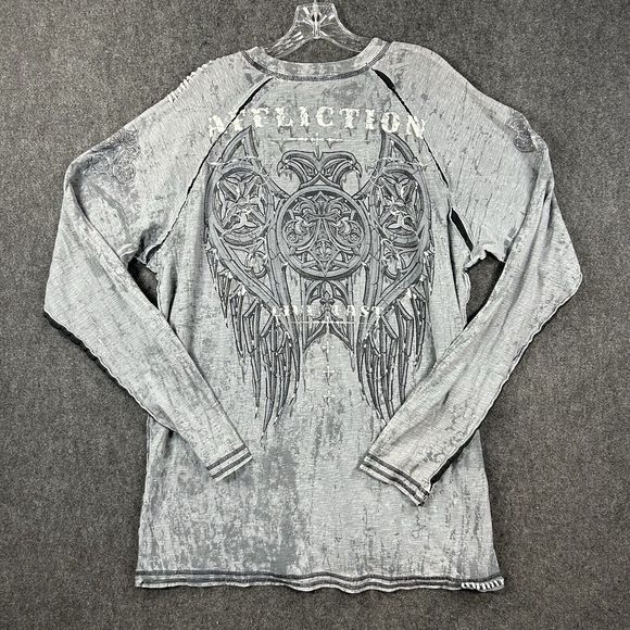 Affliction Shirt Men’s 3XL Gray Live Fast Graphic Biker Y2K - Picture 3 of 7